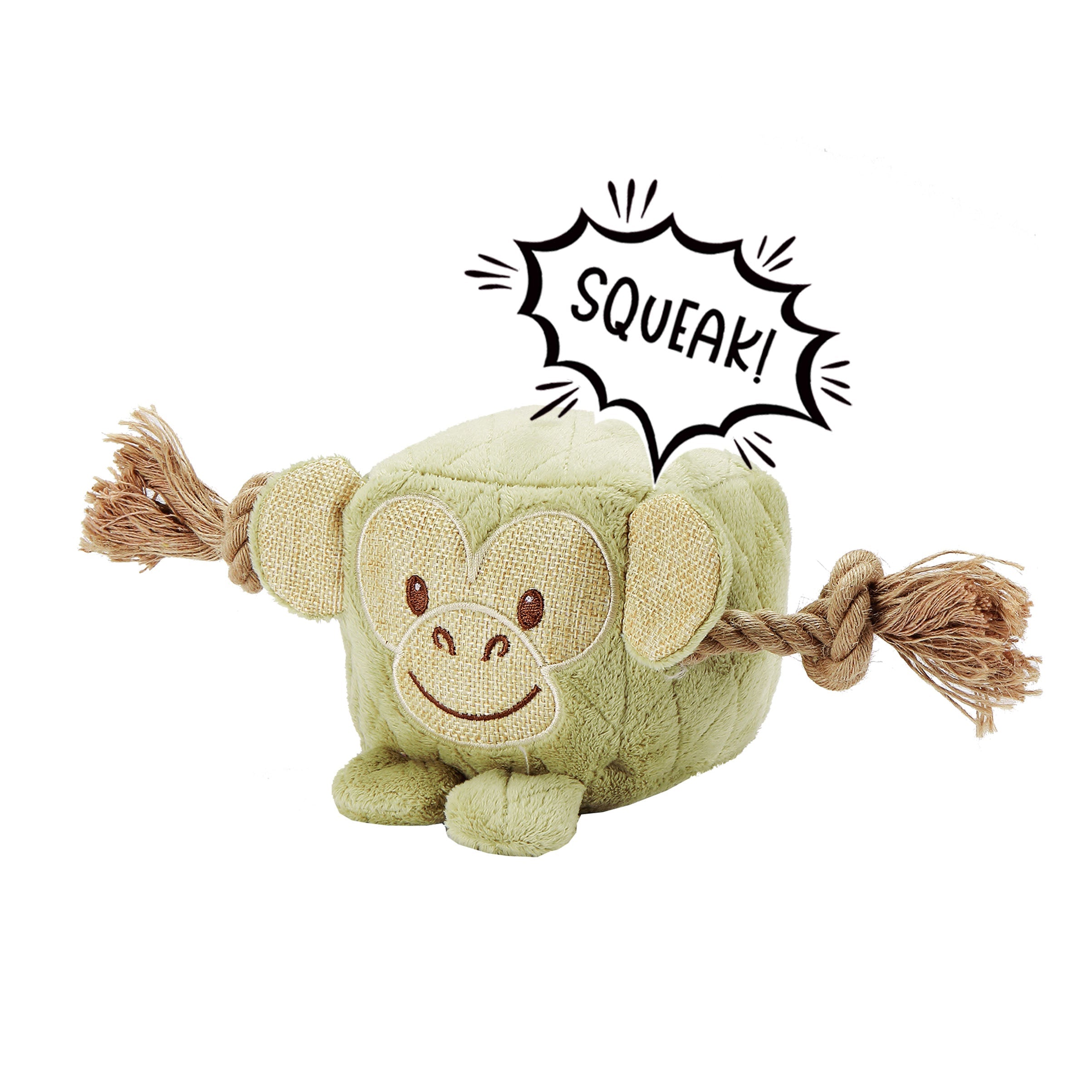 Cute Chunky Monkey Dog Toy: Fun Squeaker & Hemp Rope, Mentally & Physically Stimulates Pets, Cute Block Head with Stuffing & Squeaker, Tough Hemp for Chewing & Fetching, Non-Toxic, Cleans Teeth, Variety of Textures, for Pets