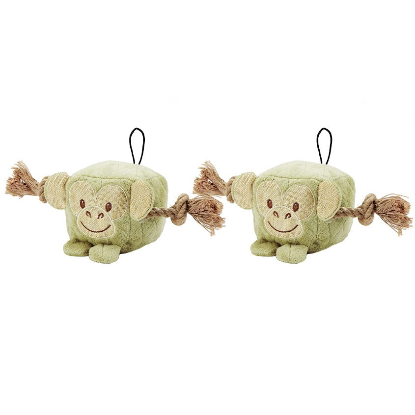 Cute Chunky Monkey Dog Toy: Fun Squeaker & Hemp Rope, Mentally & Physically Stimulates Pets, Cute Block Head with Stuffing & Squeaker, Tough Hemp for Chewing & Fetching, Non-Toxic, Cleans Teeth, Variety of Textures, for Pets
