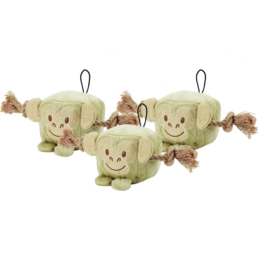 Cute Chunky Monkey Dog Toy: Fun Squeaker & Hemp Rope, Mentally & Physically Stimulates Pets, Cute Block Head with Stuffing & Squeaker, Tough Hemp for Chewing & Fetching, Non-Toxic, Cleans Teeth, Variety of Textures, for Pets