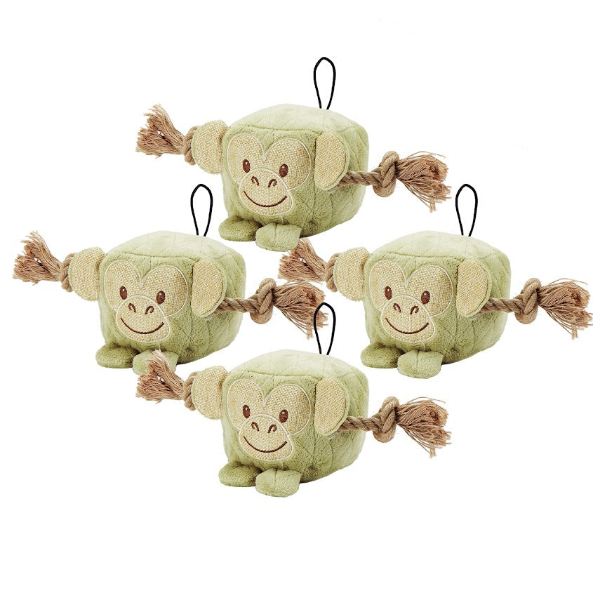Cute Chunky Monkey Dog Toy: Fun Squeaker & Hemp Rope, Mentally & Physically Stimulates Pets, Cute Block Head with Stuffing & Squeaker, Tough Hemp for Chewing & Fetching, Non-Toxic, Cleans Teeth, Variety of Textures, for Pets