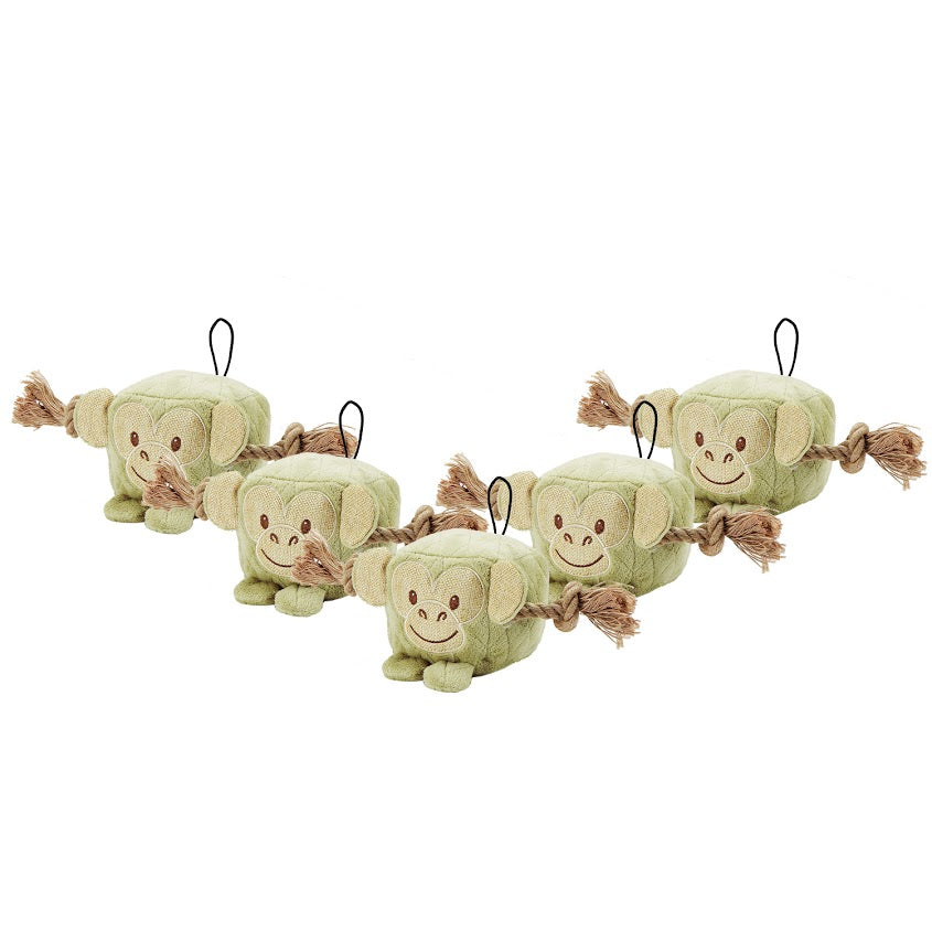 Cute Chunky Monkey Dog Toy: Fun Squeaker & Hemp Rope, Mentally & Physically Stimulates Pets, Cute Block Head with Stuffing & Squeaker, Tough Hemp for Chewing & Fetching, Non-Toxic, Cleans Teeth, Variety of Textures, for Pets