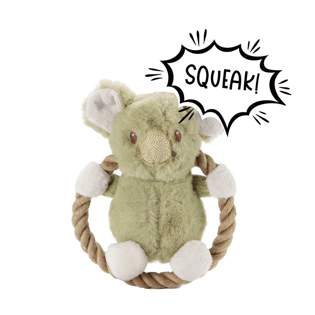 Hula Hemp Rope Koala Dog Toy: Fun Squeaker in Head, Stimulates Pets Mentally & Physically, Tough Hemp Rope for Holding, Fetching, & Tug of War, Non-Toxic, Cleans Teeth, Variety of Textures, for Pets