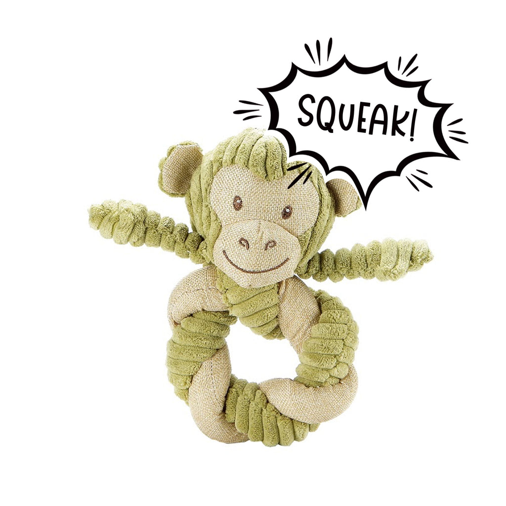 Hemp Monkey Twist Dog Toy, Fun Squeaker in Head, Stimulates Pets Mentally & Physically, Cute Twisted Body with Hemp, Tough Hemp Rope for Chewing & Fetching, Non-Toxic, Cleans Teeth, Variety of Textures, for Pets
